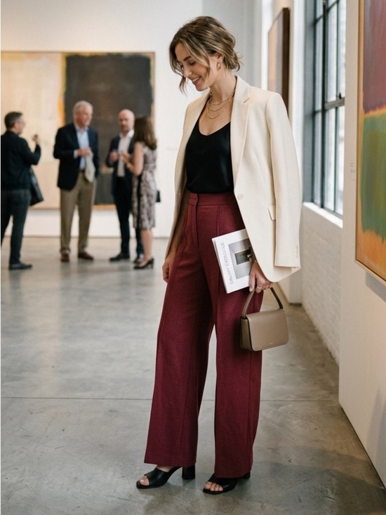 Jill Stuart Pants - Jill Stuart Maroon Wide Leg Trouser